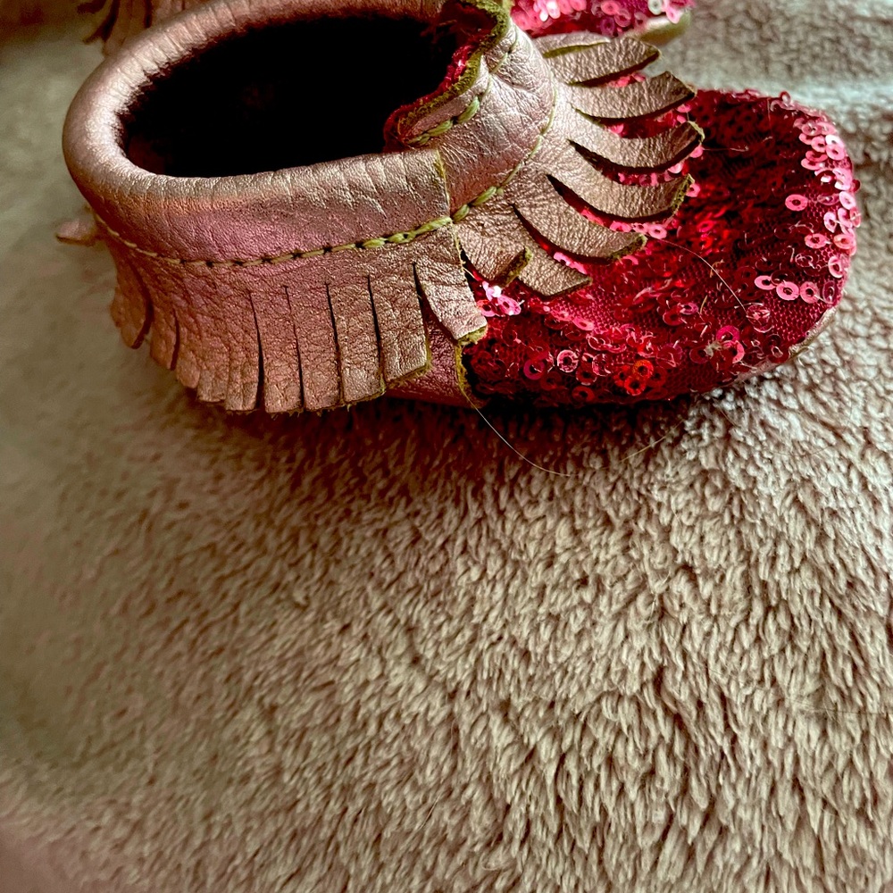 First steps baby moccasins -  Fun pink design